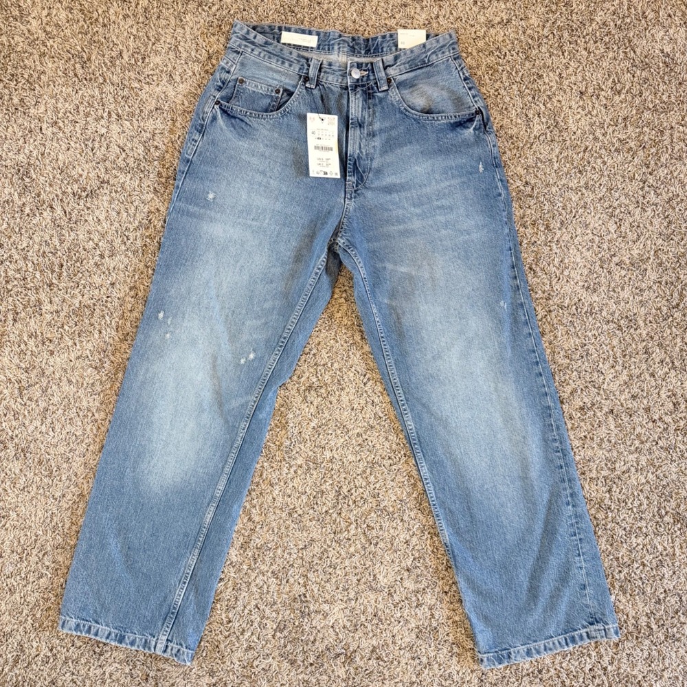 Zara Baggy Fit Mens Jeans Size 31 Medium Wash Blue Wide Leg Denim NWT